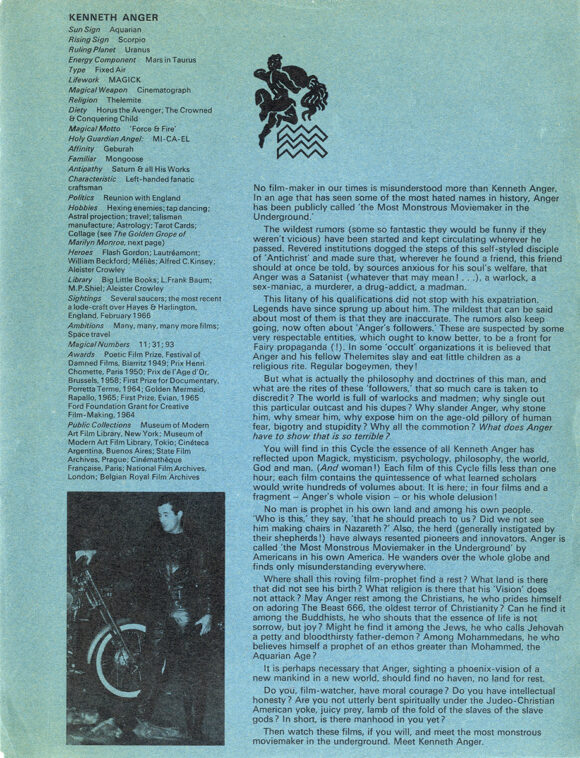 KENNETH ANGER | MAGICK LANTERN CYCLE (1966) Program - Image 2