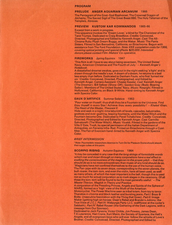 KENNETH ANGER | MAGICK LANTERN CYCLE (1966) Program - Image 3