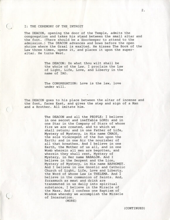 Kenneth Anger (screenwriter, director) THE GNOSTIC MASS (2002) Film script - Image 3