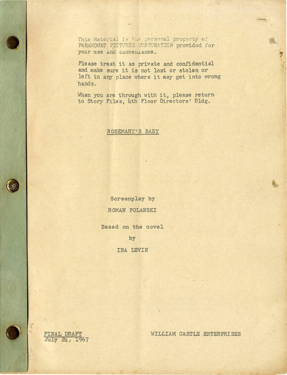 Roman Polanski (screenwriter, director) ROSEMARY'S BABY (Jul 24, 1967) Final Draft screenplay - Image 2