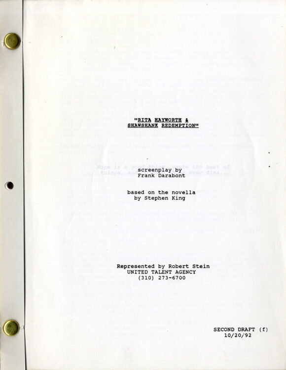 Stephen King (source) THE SHAWSHANK REDEMPTION (Oct 20, 1992) Second draft film script by Frank Darabont - Image 2