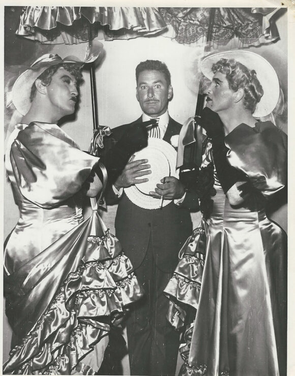 ERROL FLYNN, BURT LANCASTER, ROBERT MITCHUM IN DRAG at FRIARS' FROLIC (1950) Photo