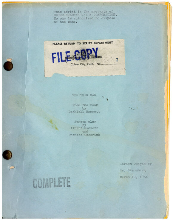 Dashiell Hammett (source) THE THIN MAN (Mar 19, 1934) Film script