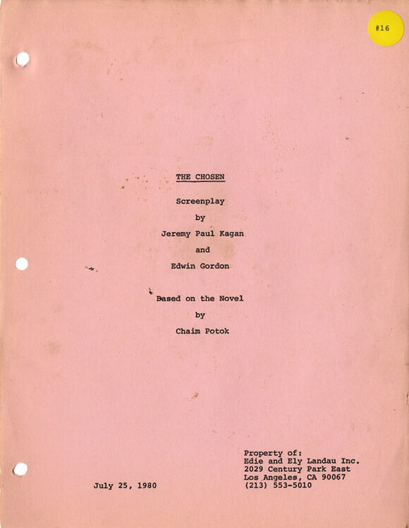 (Jewish American film) THE CHOSEN (Jul 25, 1980) Film script - Image 2