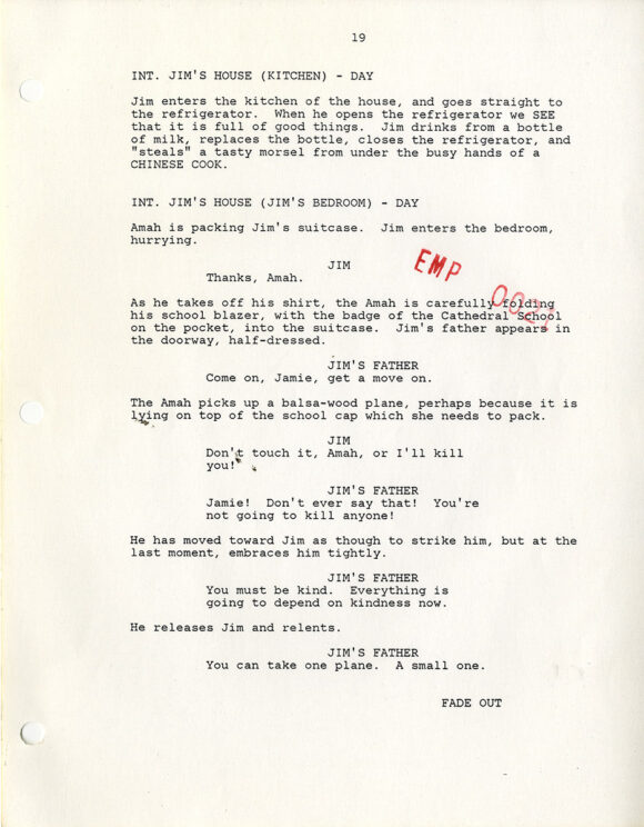 J. G. Ballard (source), Tom Stoppard, Menno Meyjes (screenplay), Steven Spielberg (director) EMPIRE OF THE SUN (Sep 12, 1986) Revised Third Draft screenplay - Image 3