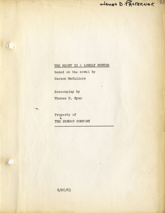 Carson McCullers (source) THE HEART IS A LONELY HUNTER (Aug 26, 1963) Film script by Thomas C. Ryan - Image 2