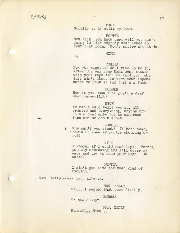 Carson McCullers (source) THE HEART IS A LONELY HUNTER (Aug 26, 1963) Film script by Thomas C. Ryan - Image 3