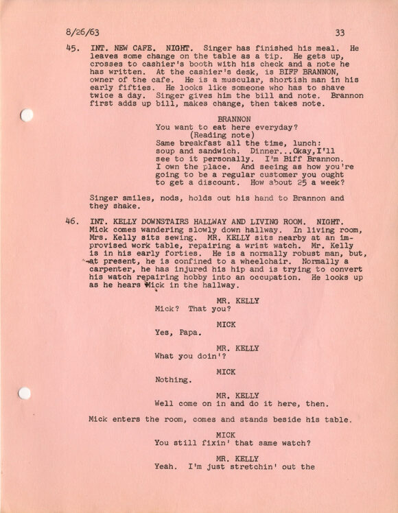 Carson McCullers (source) THE HEART IS A LONELY HUNTER (Aug 26, 1963) Film script by Thomas C. Ryan - Image 4