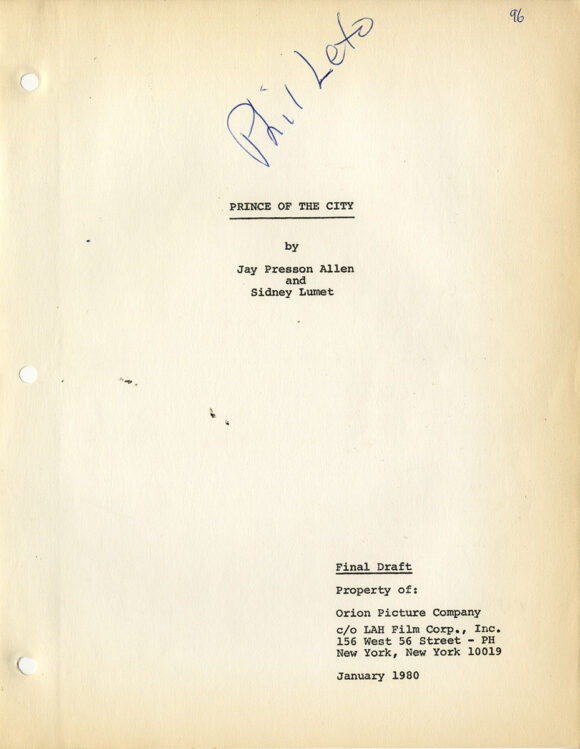 Sidney Lumet (director) PRINCE OF THE CITY (Jan 1980) Final Draft film script - Image 2