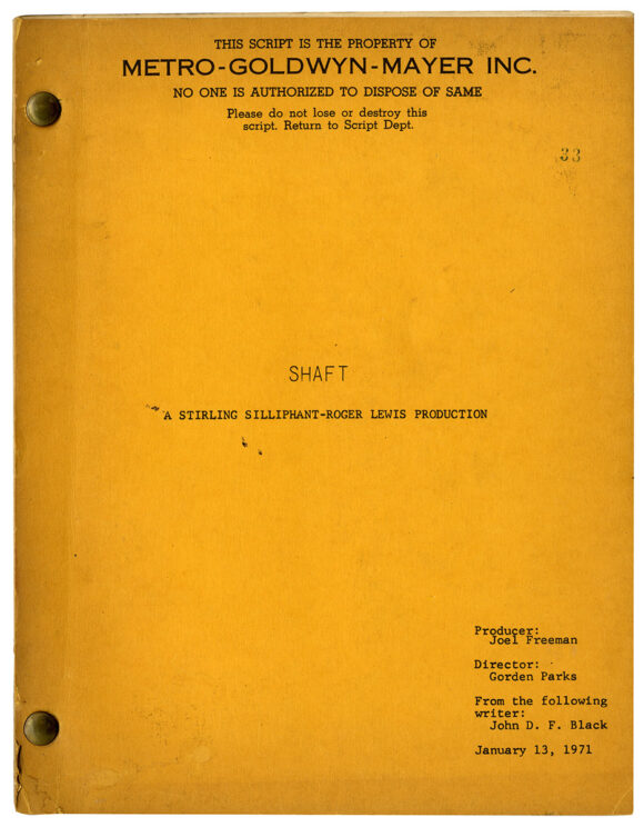 Gordon Parks (director) SHAFT (Jan 13, 1971) Film script