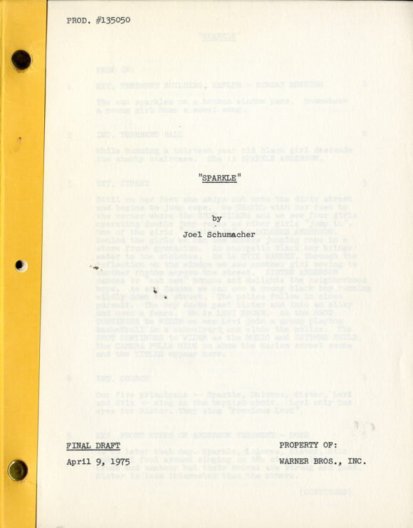 (Blaxploitation film) SPARKLE (Apr 9, 1975) Final Draft film script by Joel Schumacher - Image 2