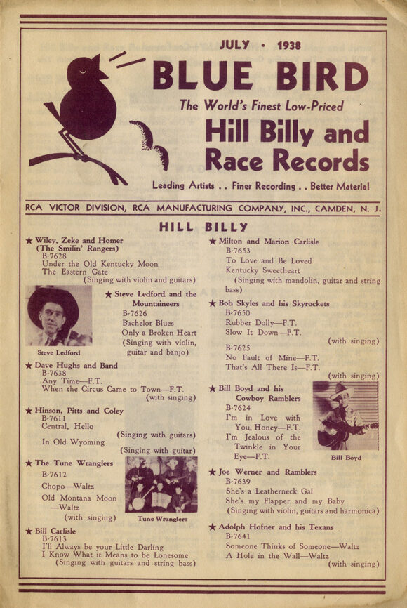 BLUE BIRD - The World's Finest Low-Priced Hill Billy and Race Records (Jul 1938) Catalog