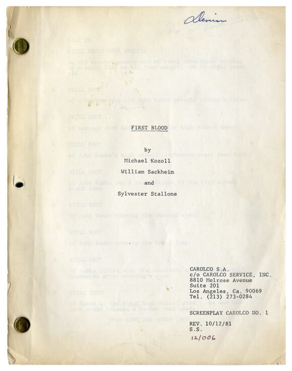 Sylvester Stallone (actor, writer) FIRST BLOOD (1981) Revised film script