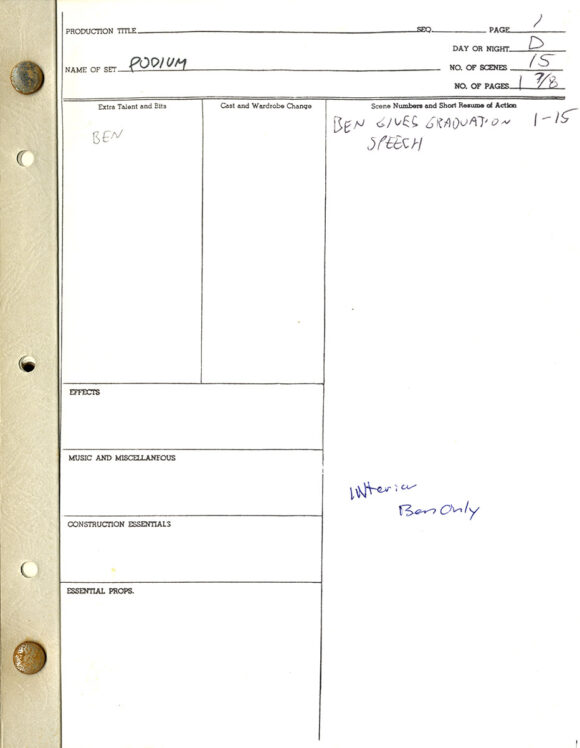 GRADUATE, THE (Mar 29, 1967) Final draft screenplay and bound set of breakdown sheets - Image 6