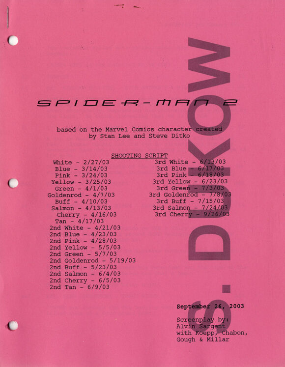 SPIDER-MAN 2 (Jul 24, 2003) Shooting script and production archive