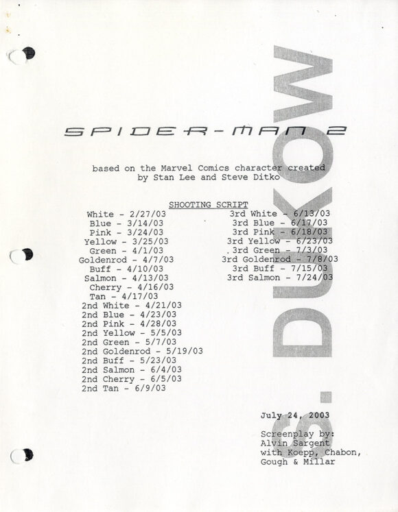 SPIDER-MAN 2 (Jul 24, 2003) Shooting script and production archive - Image 4