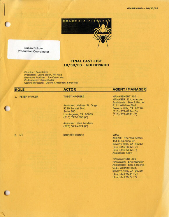 SPIDER-MAN 2 (Jul 24, 2003) Shooting script and production archive - Image 5