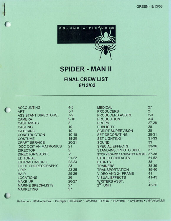 SPIDER-MAN 2 (Jul 24, 2003) Shooting script and production archive - Image 6