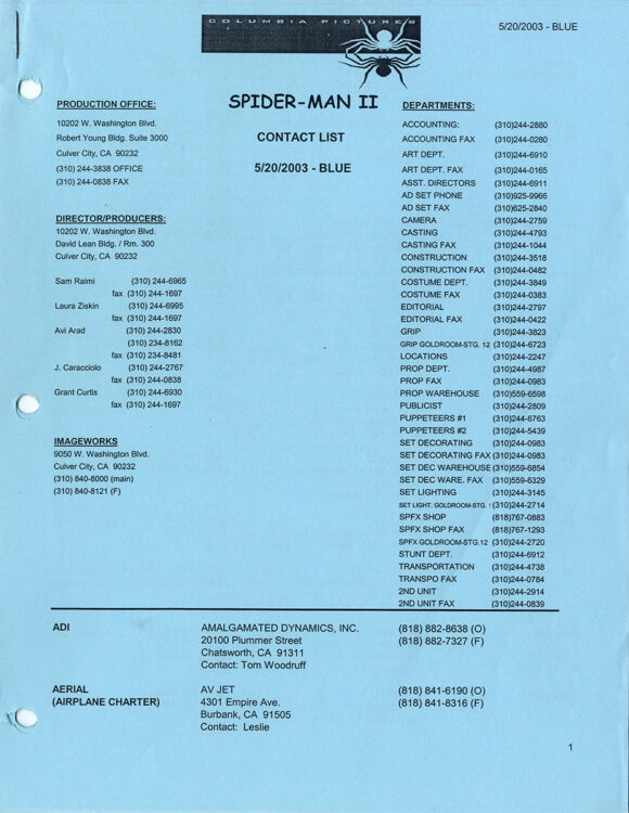 SPIDER-MAN 2 (Jul 24, 2003) Shooting script and production archive - Image 7