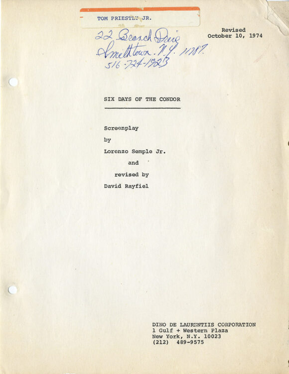 THREE DAYS OF THE CONDOR (Oct 10, 1974) Revised film script - Image 2