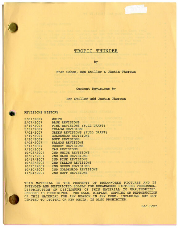 Ben Stiller (director) TROPIC THUNDER (2007) Rainbow film script and production archive