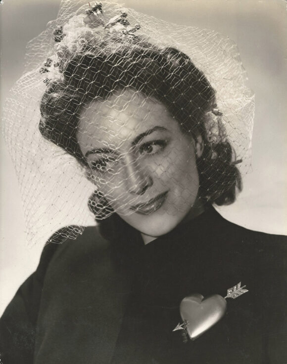 JOAN CRAWFORD WEARS HEART BROOCH (1941) Oversized Hurrell-stamped portrait